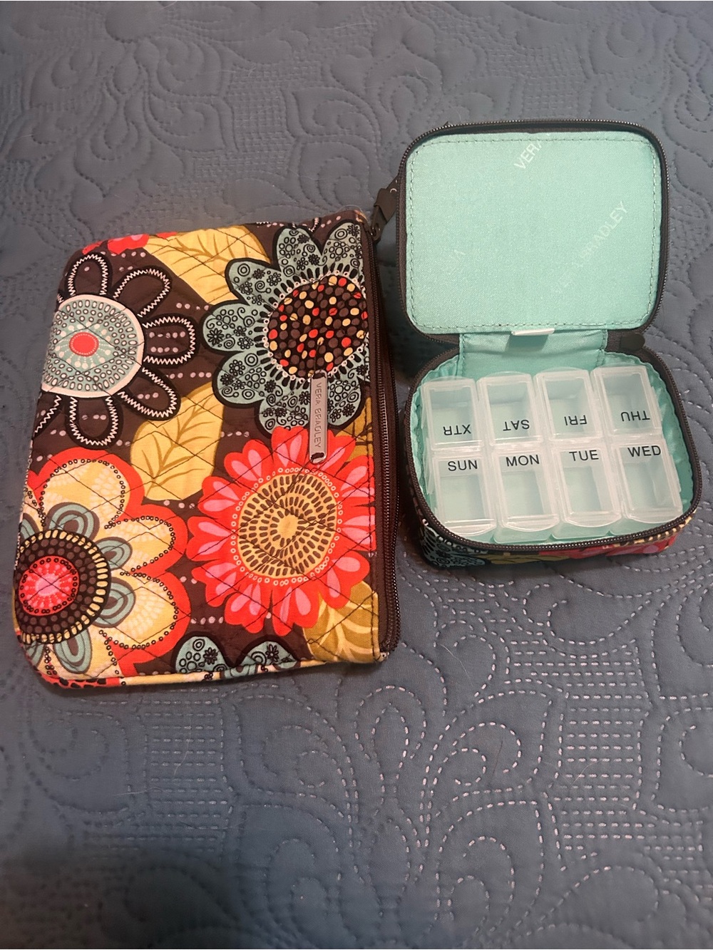 Vera Bradley Retired Flower Power  Zippered Pill Case and Zippered makeup case.